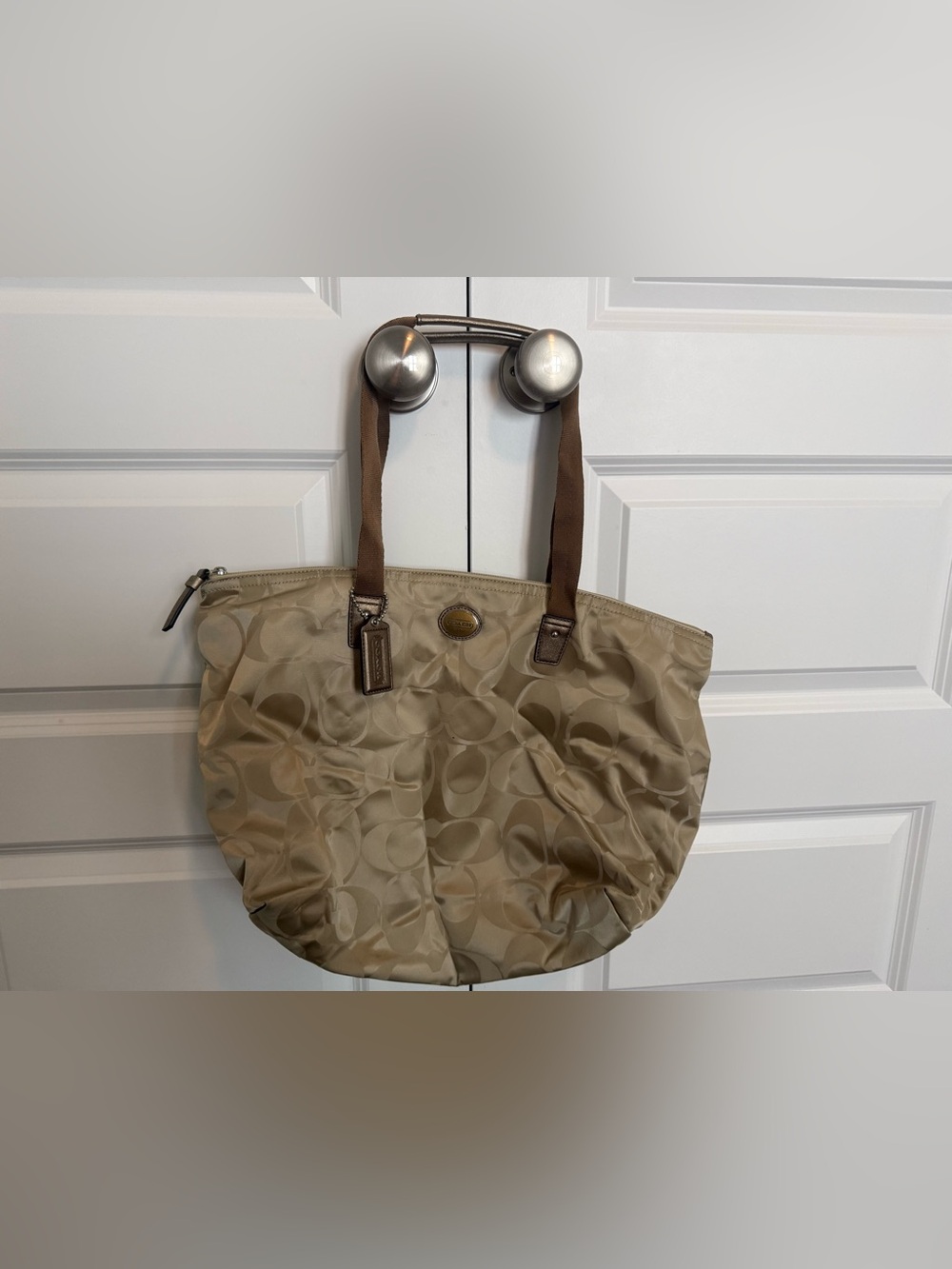 Coach Tan Signature Nylon Tote Bag